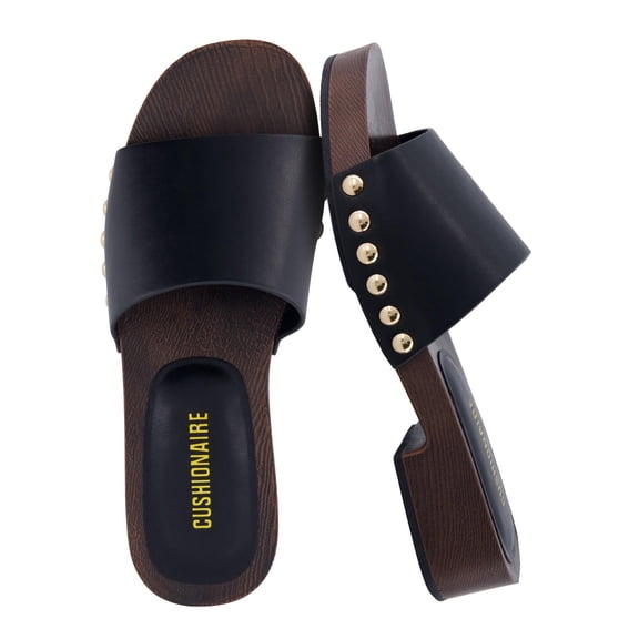 Cushionaire Timmi Vegan Suede Slides for Women, Slip On Low Heeled Dress Sandal with Studded Detail
