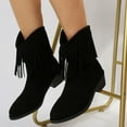 thumbnail image 4 of Mepaouo Women's Fringe Cowboy Boots Mid Wide Calf Cowgirl Low Heel Suede Western Ankle Booties(Black,8.5), 4 of 8
