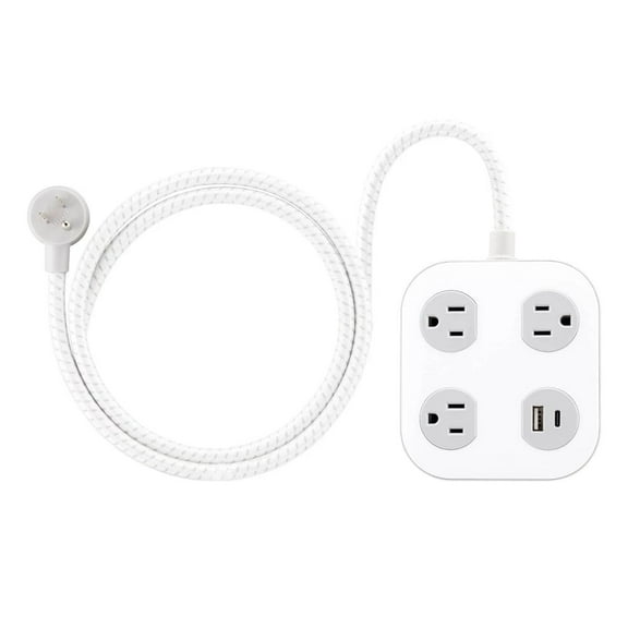 GE 3 Outlet Surge Protector Power Strip with USB‑A and USB‑C, 245 Joules, 4ft Braided Cord