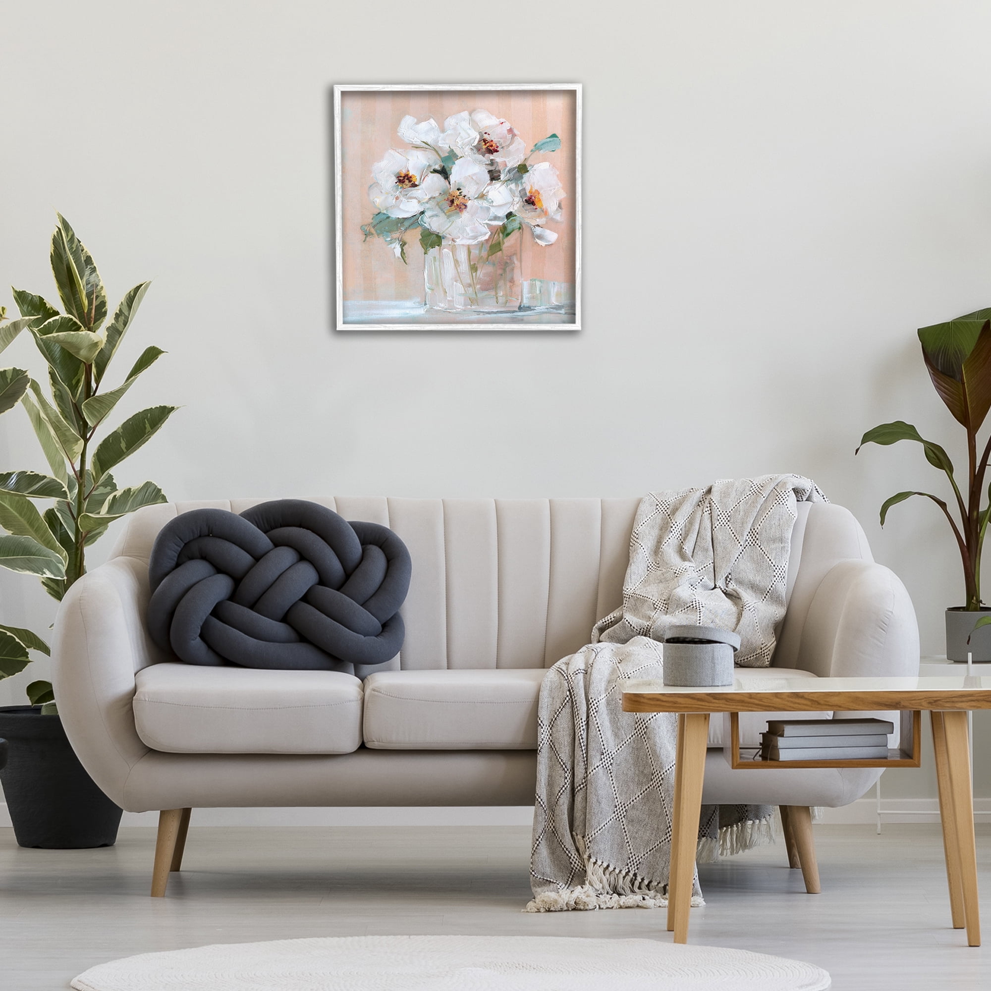 Stupell Industries White Florals on Pink Botanical & Floral Painting White Framed Art Print Wall Art, 24 x 24