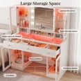 thumbnail image 6 of Tomnk 43" Makeup Vanity Desk with Mirror, RGB Lights, Glass Top, 4 Cabinets, Power Outlet, White, 6 of 8