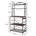 thumbnail image 2 of Bakers Rack for Kitchen, 33-inch Wide Coffee Bar Station with Power Outlet, 5 Tier Microwave Stand Storage Shelf with S-Shaped Hooks, Metal Frame with Brown Wood Tabletop, 2 of 8
