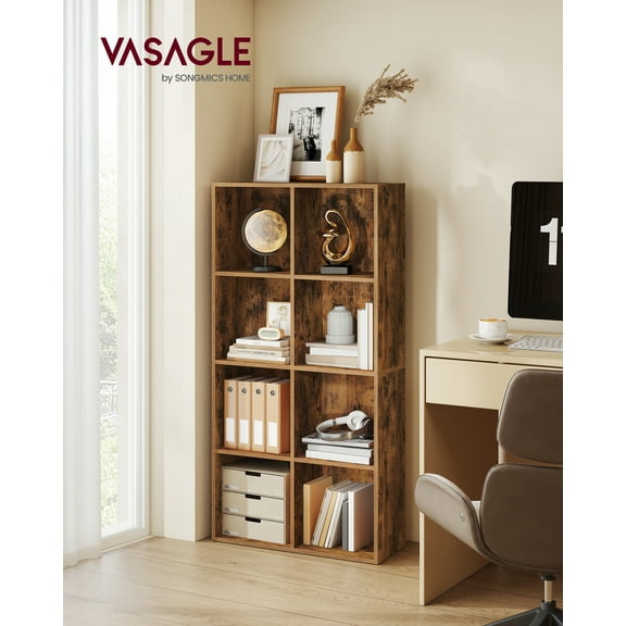 8-Cube Bookshelf with Open Storage, 25.8x51 Inch Multifunctional Shelf for Living Room Home Office, Rustic Brown