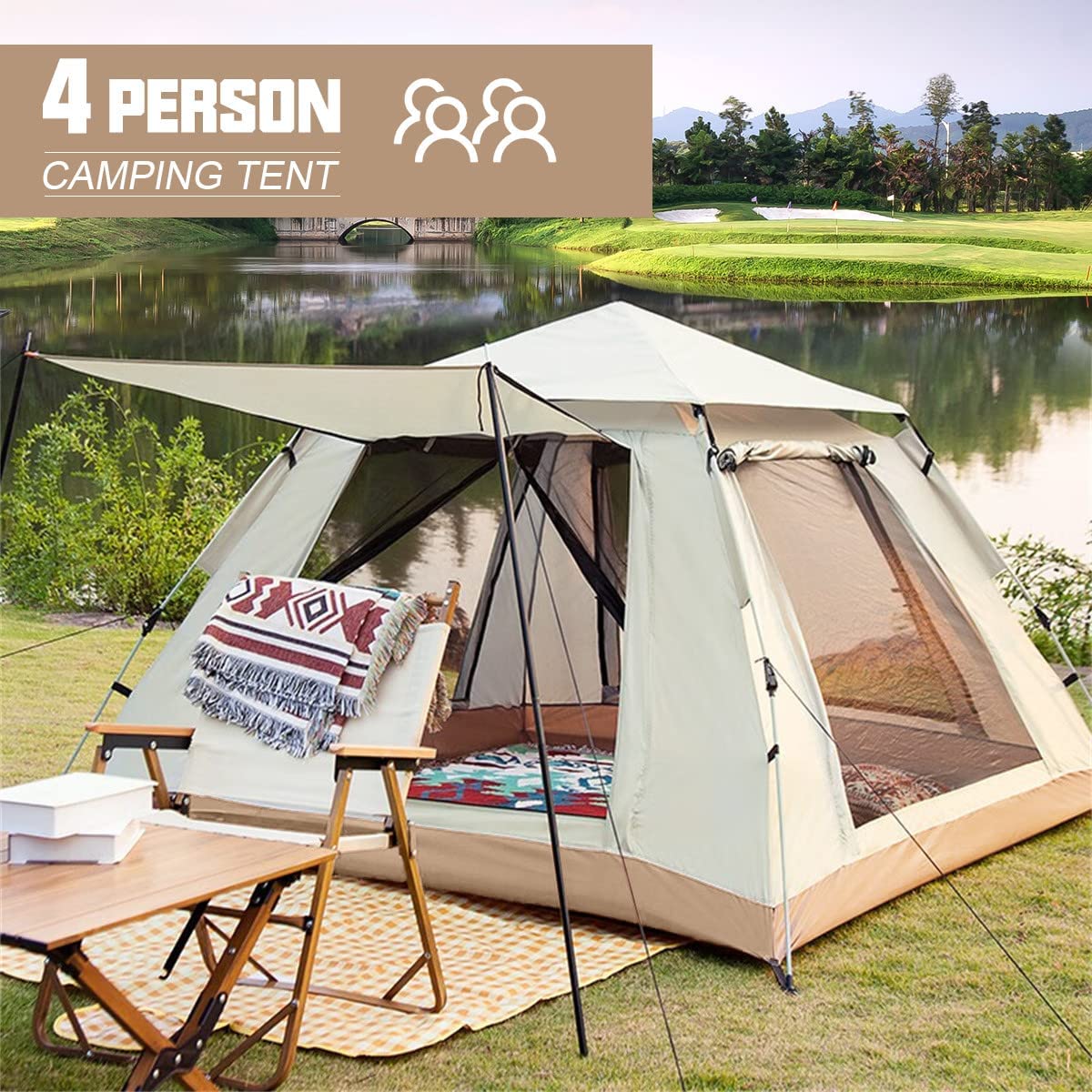 Tents for Camping, 3/4 Person Canbin Tent with Automatic Pop-Up