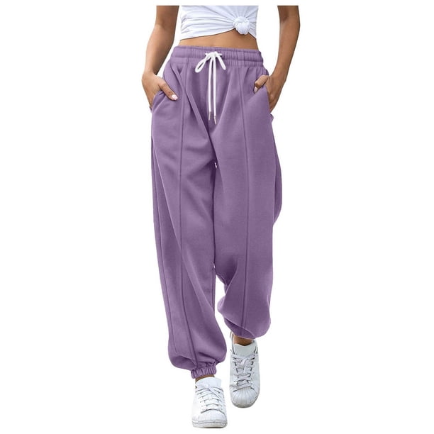 Pantalones de chándal con cordón para mujer para otoño/invierno: pantalones holgados de color liso con cintura elástica, tallas S-XXXXL