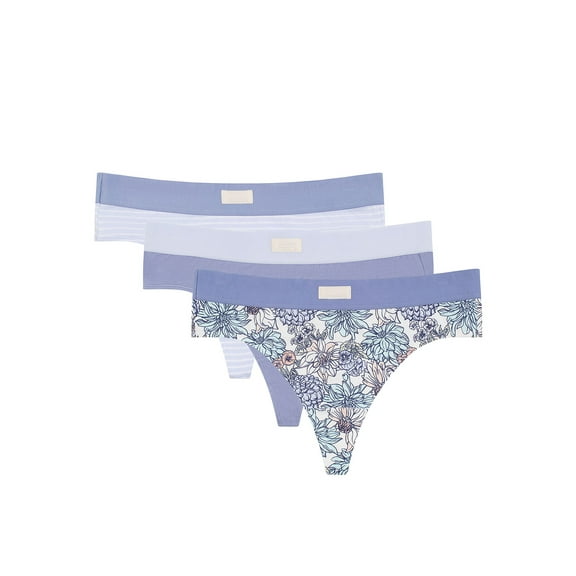 Kindly Yours Women’s Sustainable Cotton Thong Underwear, 3-Pack, Sizes XS to XXXL