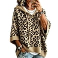 thumbnail image 2 of Yuaguia Women Leopard Print Drawstring Hoodie, Loose Fit Casual Knit Sweatshirt, Fall Winter 3/4 Sleeve Pullover Top for Daily Wear Streetwear, Khaki XL, 2 of 5