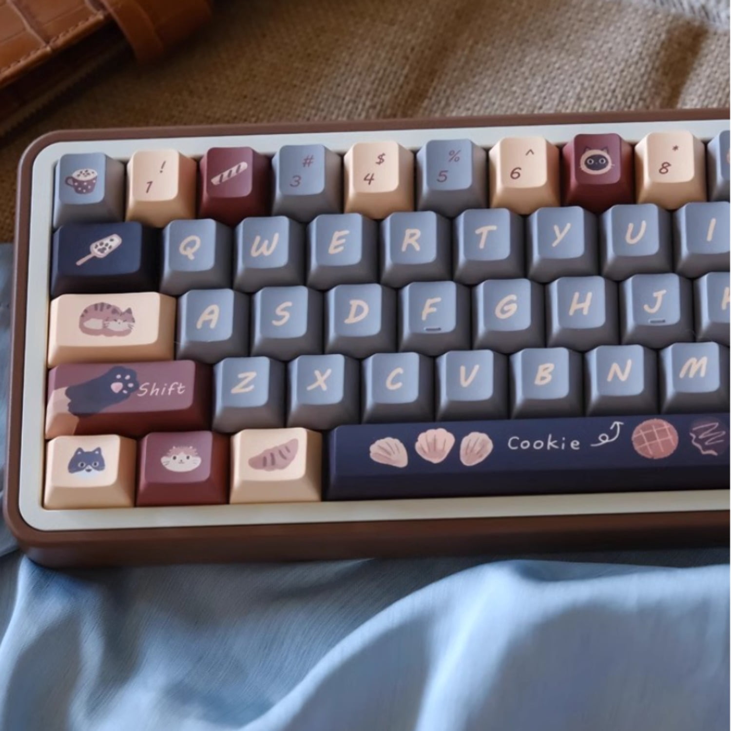 Coffee Cat Theme Keycap Full Set, 5-Side Dye-Sublimation Cherry/MOA Profile Cute Keycaps for Mechanical Keyboard