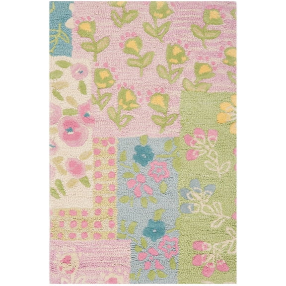 SAFAVIEH Kids Floral Geometric Floral Cotton Area Rug, Pink/Multi, 3' x 5'