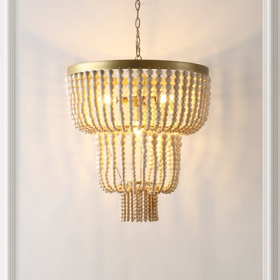 Safavieh Aleynne 4-Light 20.75" Glam Iron Chandelier, Gold/Natural