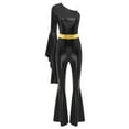 thumbnail image 3 of Zaldita Women 70s Disco Dance Leotard Flared Bell Bottoms Jumpsuit Bodysuit Metallic Funky Dancewear Black XXL, 3 of 5