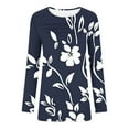 thumbnail image 7 of Viikei Womens Solid Crew Neck Long Sleeve Top,Women's Spring/Summer Floral Printed Round Neck Long Sleeve T-shirt Navy S, 7 of 7