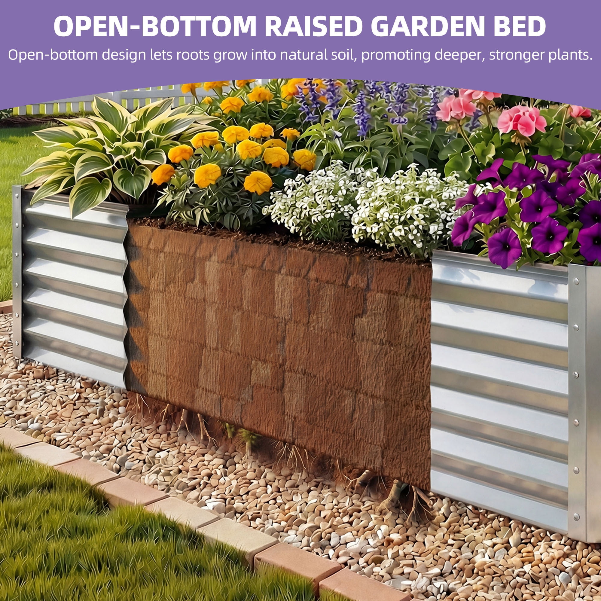 Uforic 8x4x3ft Large Galvanized Metal Raised Garden Bed Kit with Gloves, Support Rod & Safety Rubber, Outdoor Above Ground Planters for Plants Vegetables Flowers, Silver