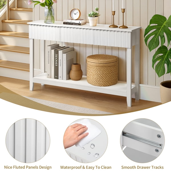 Modern White Console Table with 3 Drawers & Open Shelf, 51.2" Sofa Table for Entryway, Hallway, Behind Couch, MDF Construction, Handleless Design