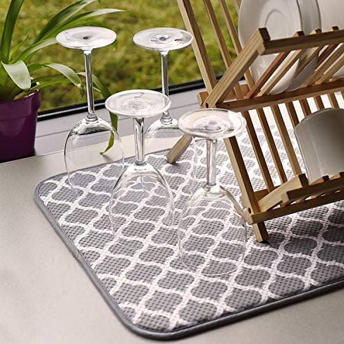Dish Drying Mat for Kitchen Counter, Microfiber Dish Drying Pad, 2 Pack  Absorbent Large Dishes Drainer Mats 20 X 15 Inch (Gray)