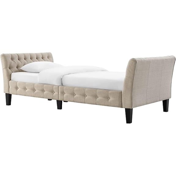 BSHTI Modern Upholstered Twin Daybed Frame Button Tufted Fine Polyester Easy aseemble with Wooden Legs,Beige