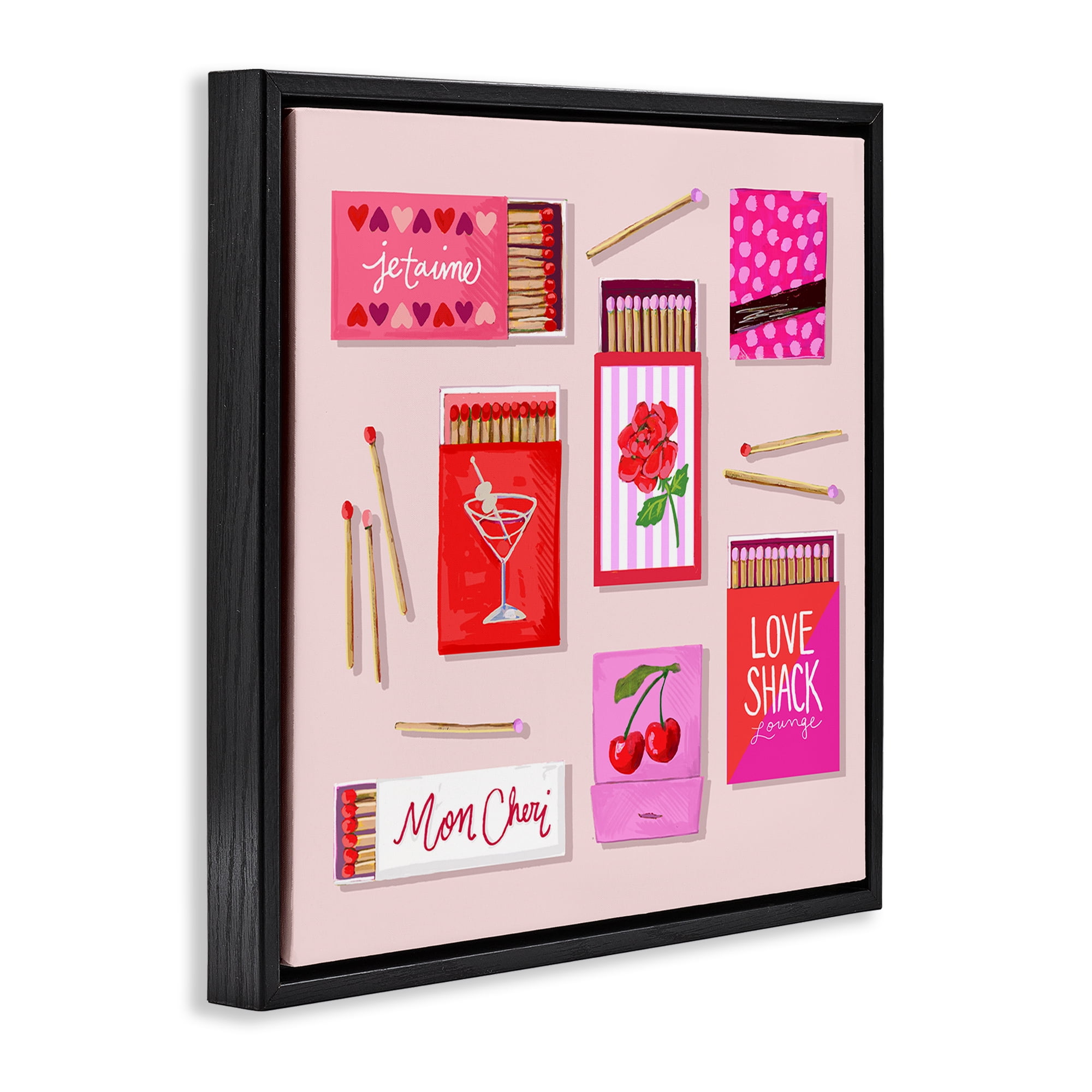 Stupell Industries Je T'aime Romantic Matchbox Set Black Framed Floater Canvas Wall Art, design by Rachael Reese