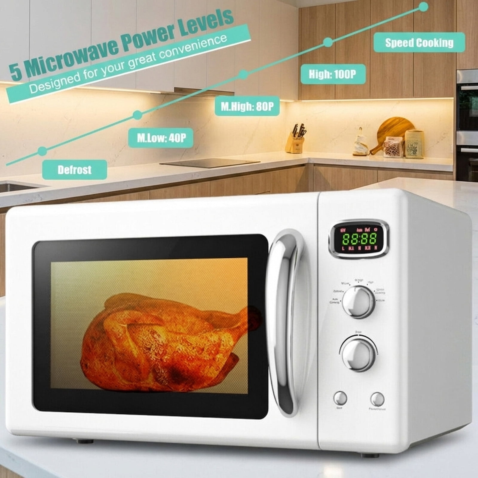 RUIE Retro Microwave Oven,900W 0.9 Cu.ft Countertop Microwave with Power Selector and Timer Knob,ETL Certified,Child Lock,Compact Microwave for Apartment Dorm Office Kitchen