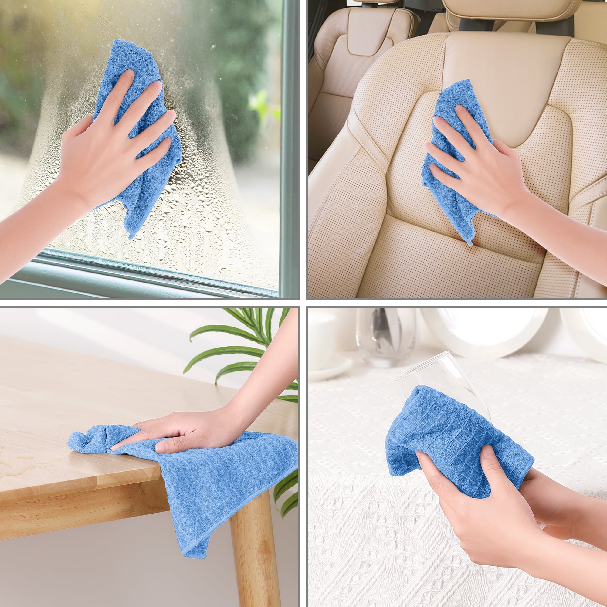 Unique Bargains Waffle Weave Kitchen Cleaning Absorbent Kitchen Towels Blue 10pk 12" x 12"
