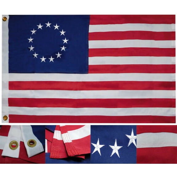 Betsy Ross 13 Star Premium 2x3 2'x3' Nylon 2Ply 600D Embroidered Flag Banner