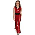 thumbnail image 3 of Hansber Girls Disco Outfits Kids 70s Party Dress Up Bell Bottom Jumpsuit Sleeveless Sequins Dancing Romper Red 6, 3 of 6