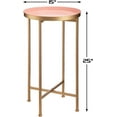 thumbnail image 2 of Small Round Metal End Table, Accent Indoor&Outdoor Coffee Side Table, Snack Sofa Table for Living Room, Anti-Rust Decorative Plant Stand, (D) 14.5" x(H) 25", Gold&Pink, 2 of 8