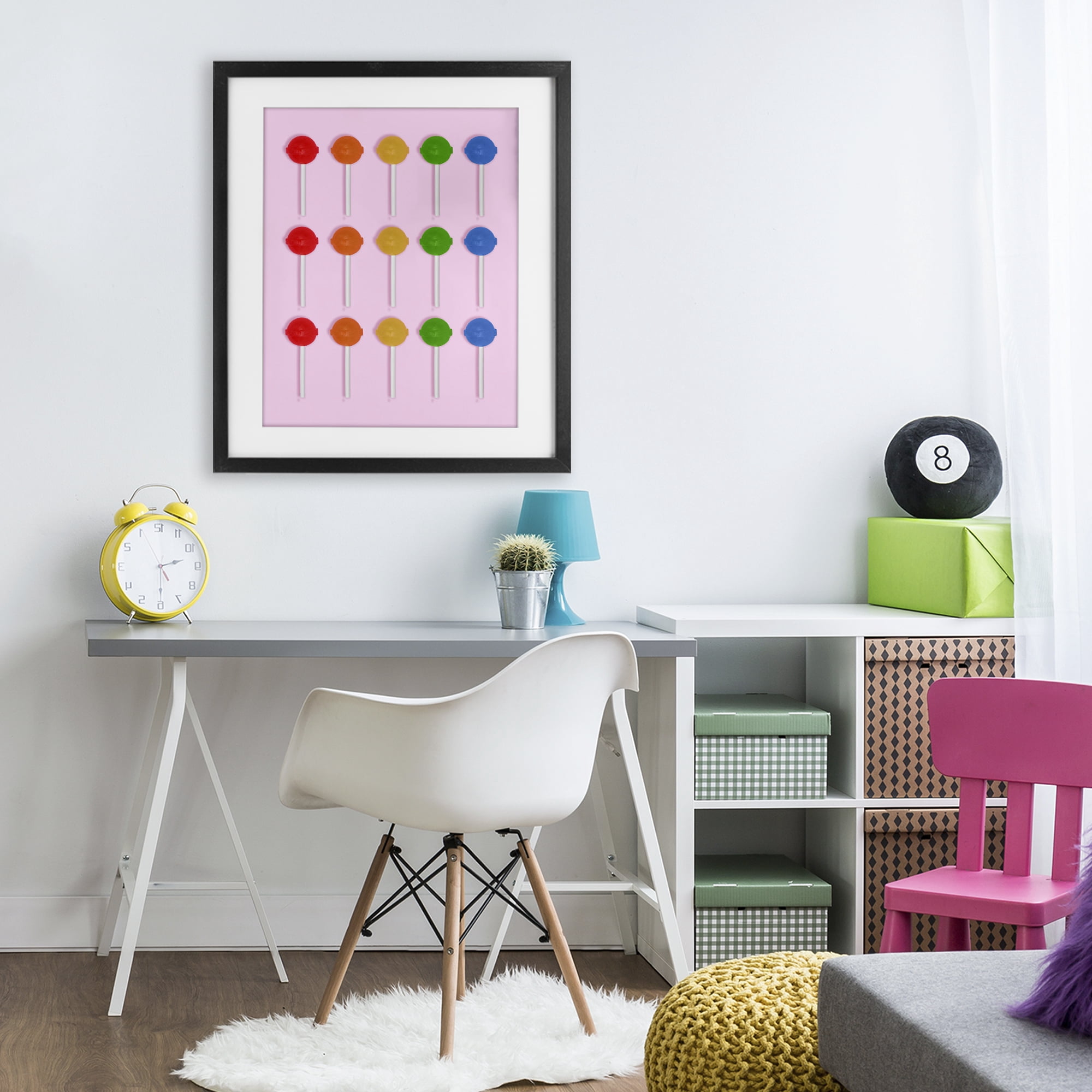 Stupell Industries Candy Pops on Light Pink Black Framed Print Under Glass, design by LISH Creative