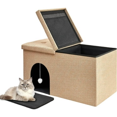 Cat Litter Box Enclosure Large with Lid, Modern Hidden Cat Litter Box Furniture with Litter Mat, Dog Proof, Easy to Clean & Order Control, 35.4 x 19.7 x 18.9 Inchs (Beige)
