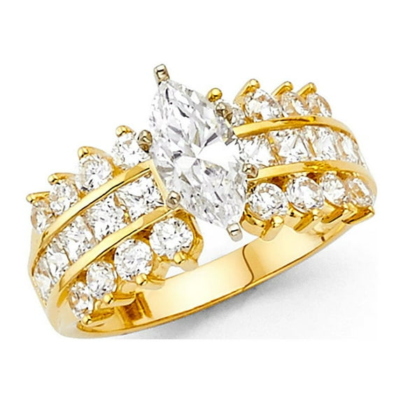 Big Marquise CZ Engagement Ring 14k Yellow Gold Anniversary Band Princess Round CZ Side Stones, Size 7