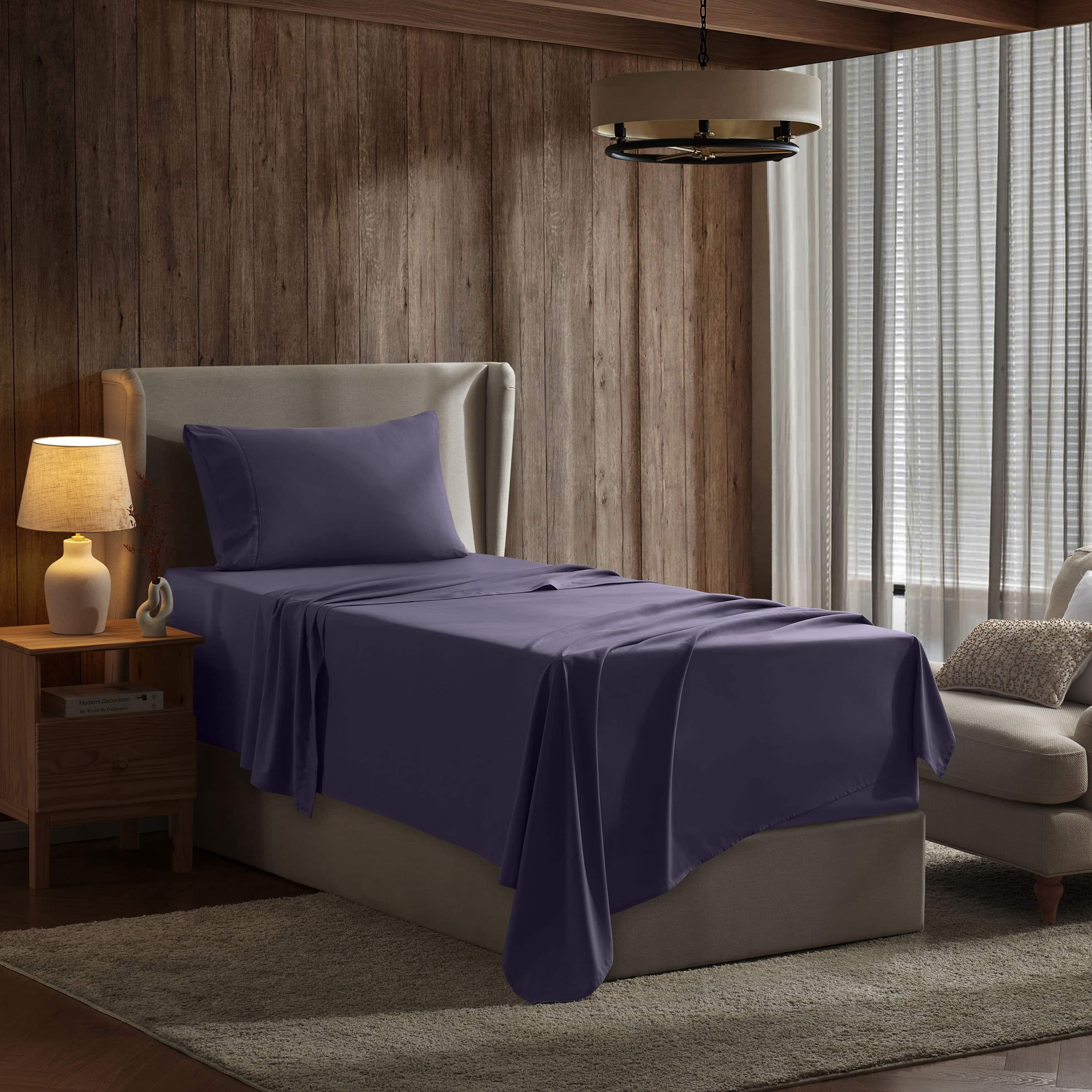 LammaLoe Extra Deep Pocket Sheets Twin Set, 3 Piece, Fits 18"-24" Mattress, Breathable & Extra Soft Bed Sheets, Purple Eggplant
