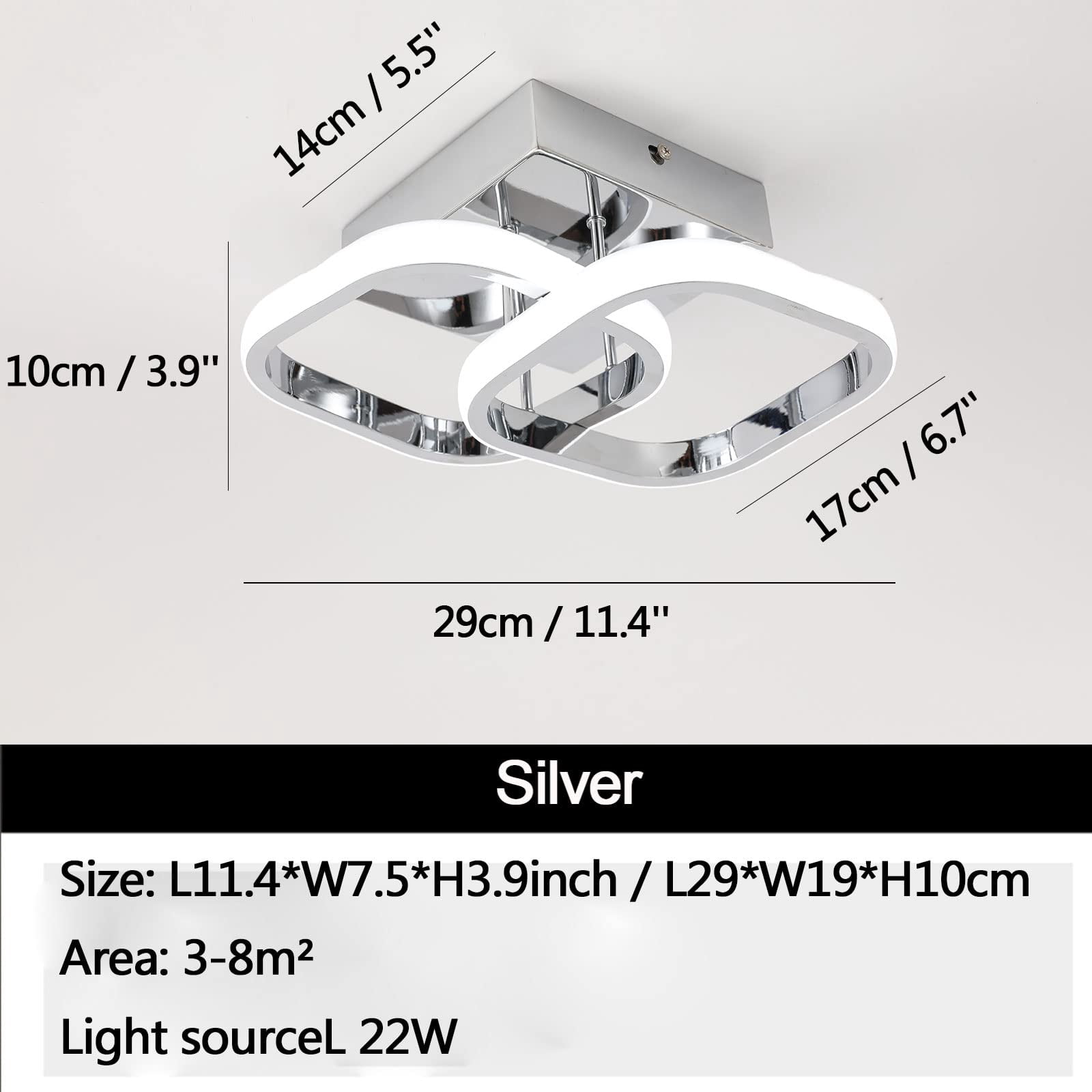 ADISUN Led Ceiling Light Fixtures Square Modern Led Ceiling Lamp Flush Mount Lighting Fixture for Living Room Bedroom Kitchen Bathroom 6000K, Chrome