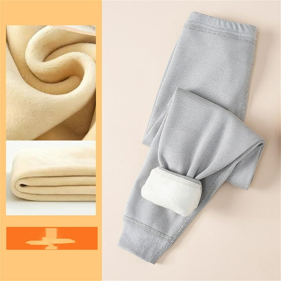 CUZIBR Unisex Big Boys Girls Snow Pants Winter Warm Solid Wool Fuzzy Lined Thick Sweatpants Jogger Sleepwear Wide Leg Elastic Waist Trousers ,Grey,4-5 Years