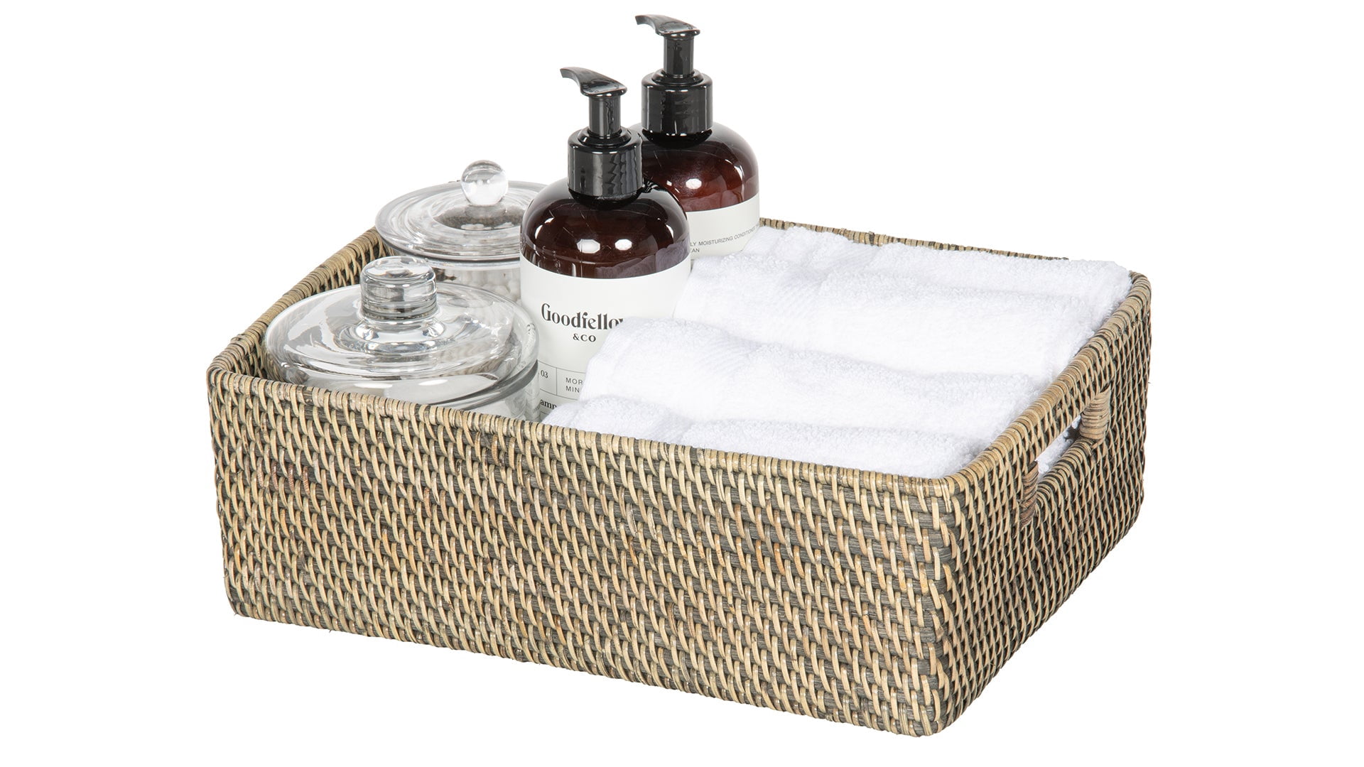 Kouboo Loma Rattan Shelf & Organizing Basket, Handwoven-Inspired Storage in Antique Black
