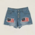 thumbnail image 2 of Ripped Denim Jean Shorts, American Flag Print Patchwork 4th Of July Outfits Womens, Summer Shorts Mid Rise (Small, Blue), 2 of 7