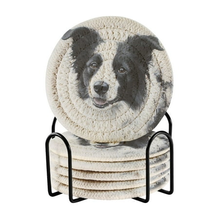 

Coil Coasters Set of 6，Cute Border Collie3.94-inch diameter printed on one side non-slip heat-insulating moisture-wicking home accessory.