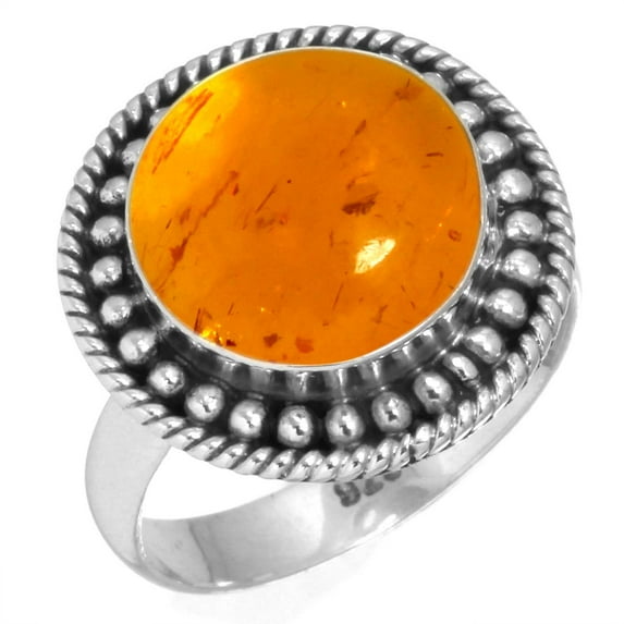 925 Silver Ring For Women - Men Orange Amber Stone Silver Ring Size 12 November Birthstone Elegant Silver Ring Size 12 Gift For Girl Friend On Engagement 925 Gemstone Silver Jewelry