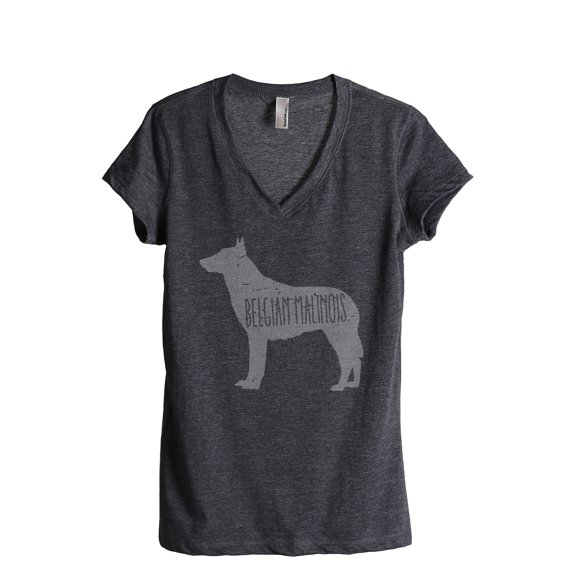 Belgian Malinois Dog Silhouette Women's Fashion Relaxed V-Neck T-Shirt Tee Charcoal Grey Large