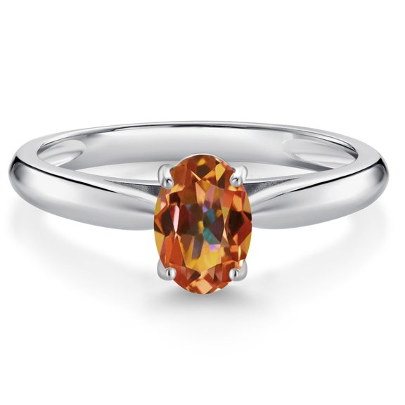 Gem Stone King 10K White Gold Ecstasy Mystic Topaz Solitaire Engagement Ring for Women (1.00 Cttw, Oval 7X5MM, Gemstone Birthstone, Size 9)
