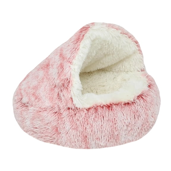 Plush Hooded Cat Bed, Cat Beds for Indoor Cats, Cozy Pod for Indoor Cats or Small Dogs, Removable Washable Cove with Non-Slip Bottom(Pink Small)
