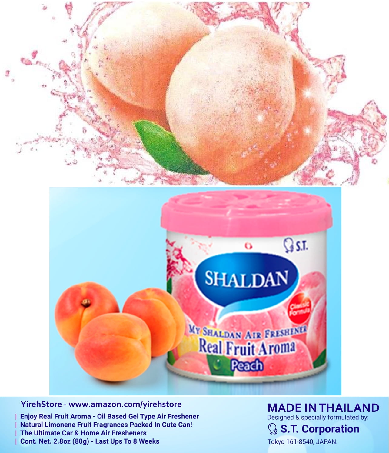 YirehStore My Shaldan Peach Scent 6-cans, Original Classic Formula, Car Cup-holder Natural air freshener, Real Fruit Aroma