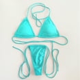 thumbnail image 4 of USNSM Sexy Two Piece Swimsuit for Women Solid Color Bikini Set Halter Lace Up Microkini with Side Tie Thong Push-Up Padded Bathing Suit Light Blue XL, 4 of 6