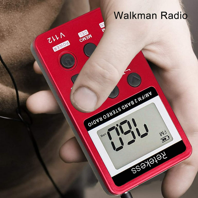 Retekess V112 AM FM Radio portátil, mini radio con bolsillo para  auriculares, sintonización digital, batería recargable, pantalla LCD para  caminar y
