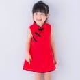 thumbnail image 2 of Summer Little Girls Classic Cheongsam Child Sleeveless Chinese Qipao Dress, Red, 2 of 12