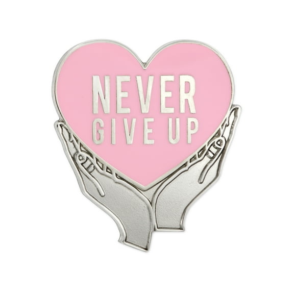 PinMart's Never Give Up Pink Breast Cancer Awareness Heart Enamel Lapel Pin