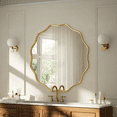 thumbnail image 3 of GRAHMCY 24" Wavy Round Bathroom Mirror Decorative Wall Mirror With Deep Frame, Gold, 3 of 7