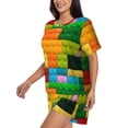 thumbnail image 2 of Lsque Colorful Building Blocks Women's Short-Sleeved Pajama Set - 2 Piece Soft and Lightweight Sleepwear Set-X-Large, 2 of 9