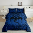 thumbnail image 2 of Gothic Dragon Bedding Set Boho Goth Black Blue Damask Comforter Set Teen Adults Men Bohemian Exotic Floral Animal Quilt Duvet Retro Dragon Bed Set 2 Pcs, 2 of 7