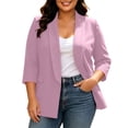 thumbnail image 2 of Plus Size Blazer For Women, 3/4 Sleeve Lapel Jacket With Padded Shoulders & Pockets, Lined Casual Office Suit Jacket, Professional Work Wear Purple L, 2 of 8