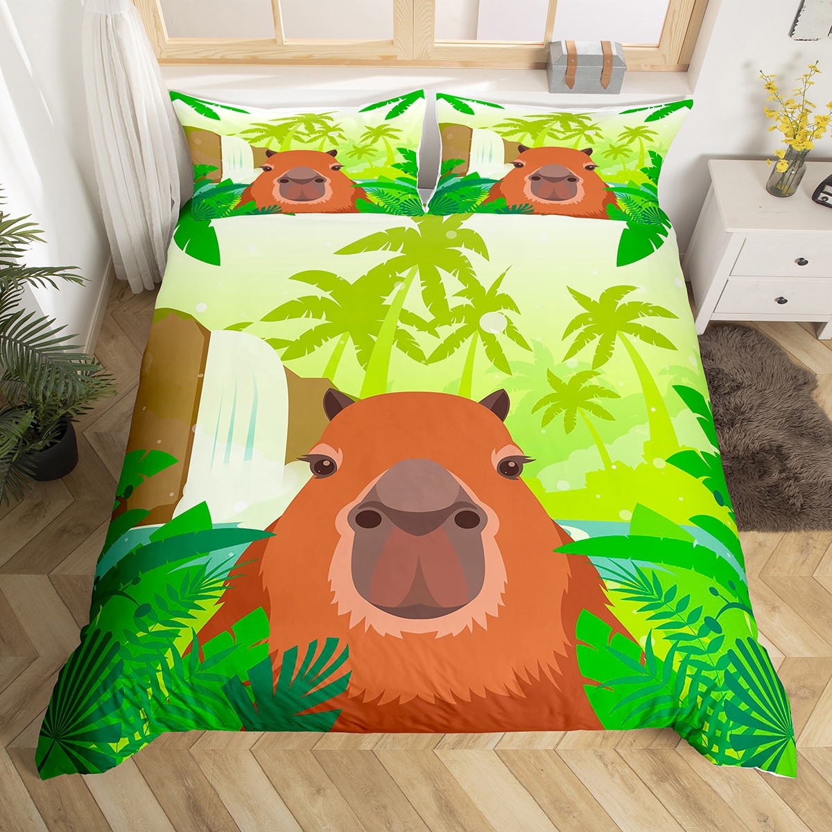 Capybara Stuffed Animal Comforter Cover Queen Size Funny Capybara