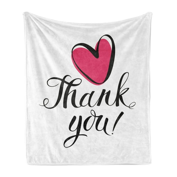 Thank You Soft Flannel Fleece Blanket, Heart in Bold Outline Linear Hand Drawn Doodle Scribble Love Memo Thankful, Cozy Plush for Indoor and Outdoor Use, 50" x 60", Black Dark Pink, by Ambesonne
